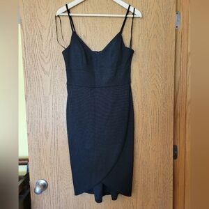 Eliza J black glittery thin strap fau wrap tulip hem v-neck cocktail dress 8